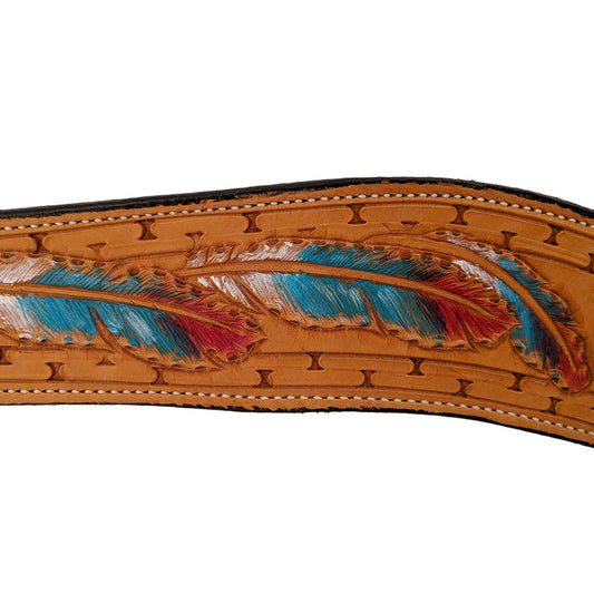 Picture of C&L Natural 3 Piece Breast Collar with Hand Tooled bright Painted Feather Design BC000017
