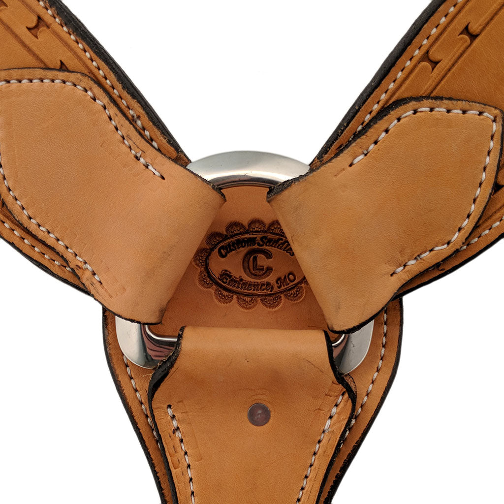 Picture of C&L Natural 3 Piece Breast Collar with Hand Tooled bright Painted Feather Design BC000017
