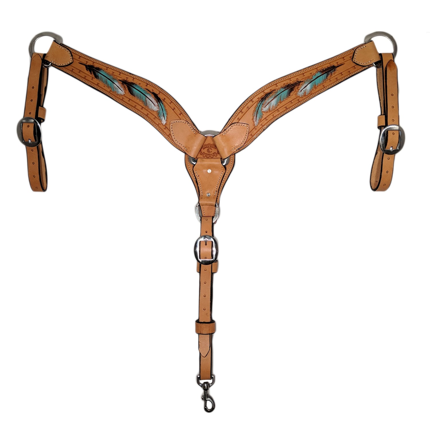 Picture of C&L Natural 3 Piece Breast Collar with Hand Tooled dark Painted Feather Design BC000018
