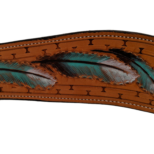 Picture of C&L Natural 3 Piece Breast Collar with Hand Tooled dark Painted Feather Design BC000018