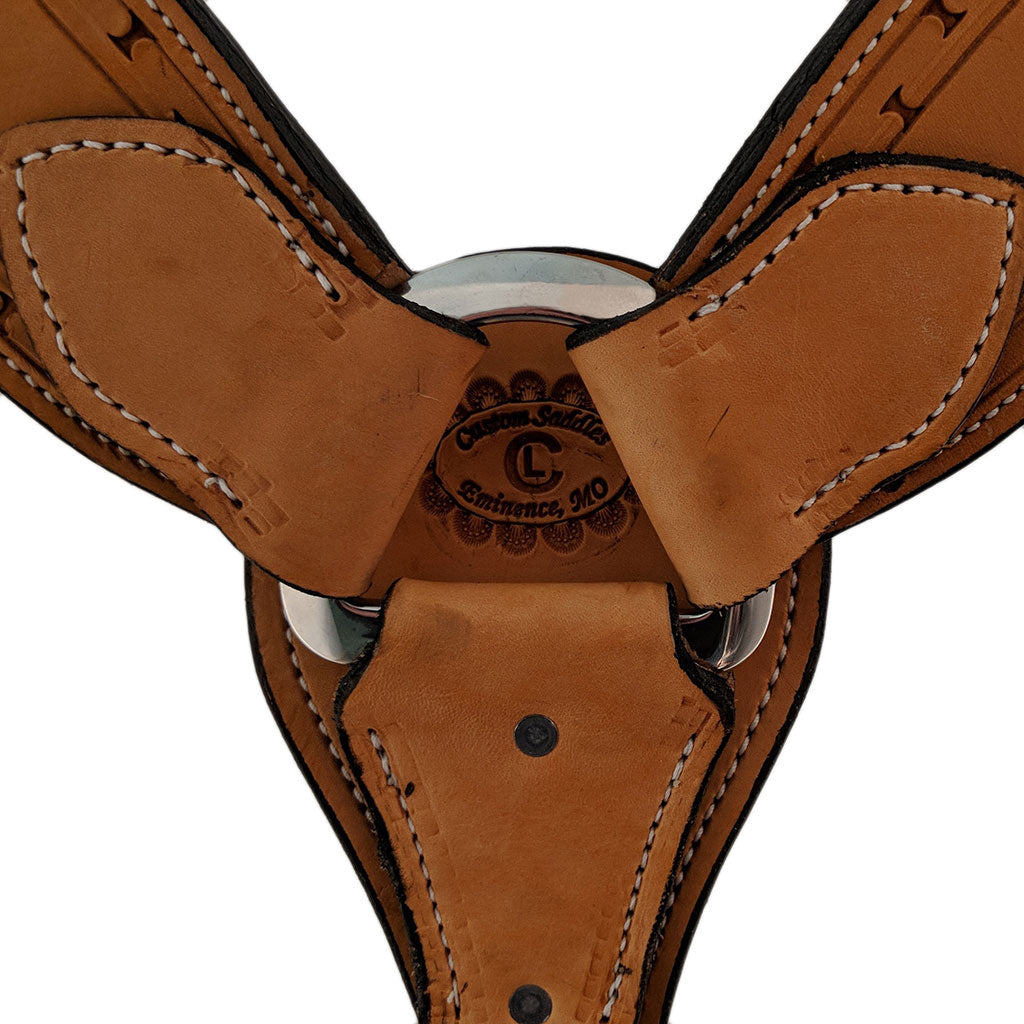 Picture of C&L Natural 3 Piece Breast Collar with Hand Tooled dark Painted Feather Design BC000018