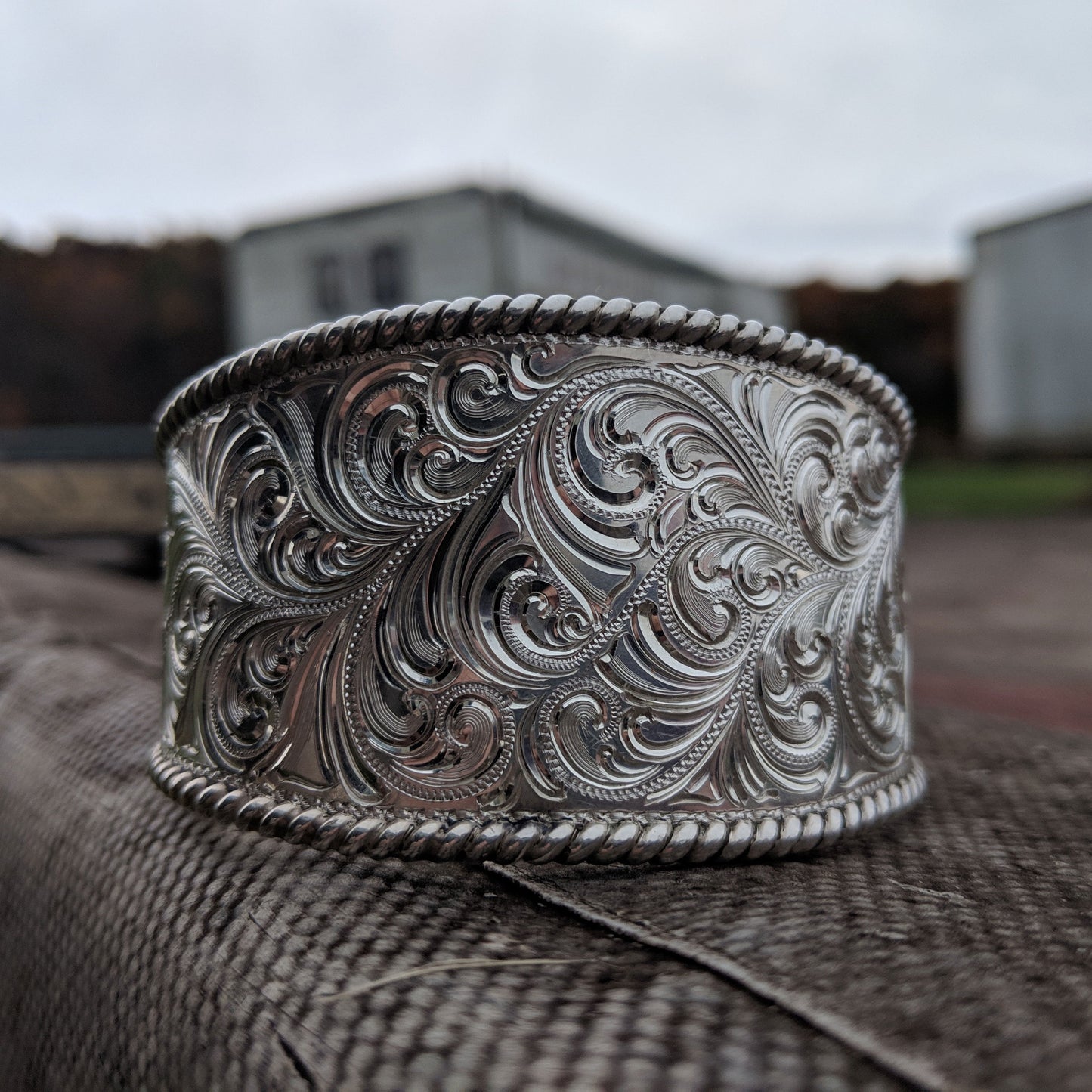 Sterling Silver Engraved Cuff Bracelet, Western Design BRC00018 by Loreena Rose