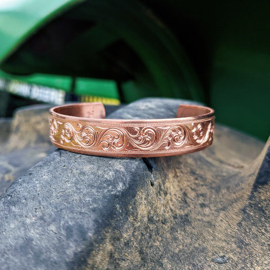 Copper Engraved Western Bracelet, Cuff Style, Design BRC00019 by Loreena Rose