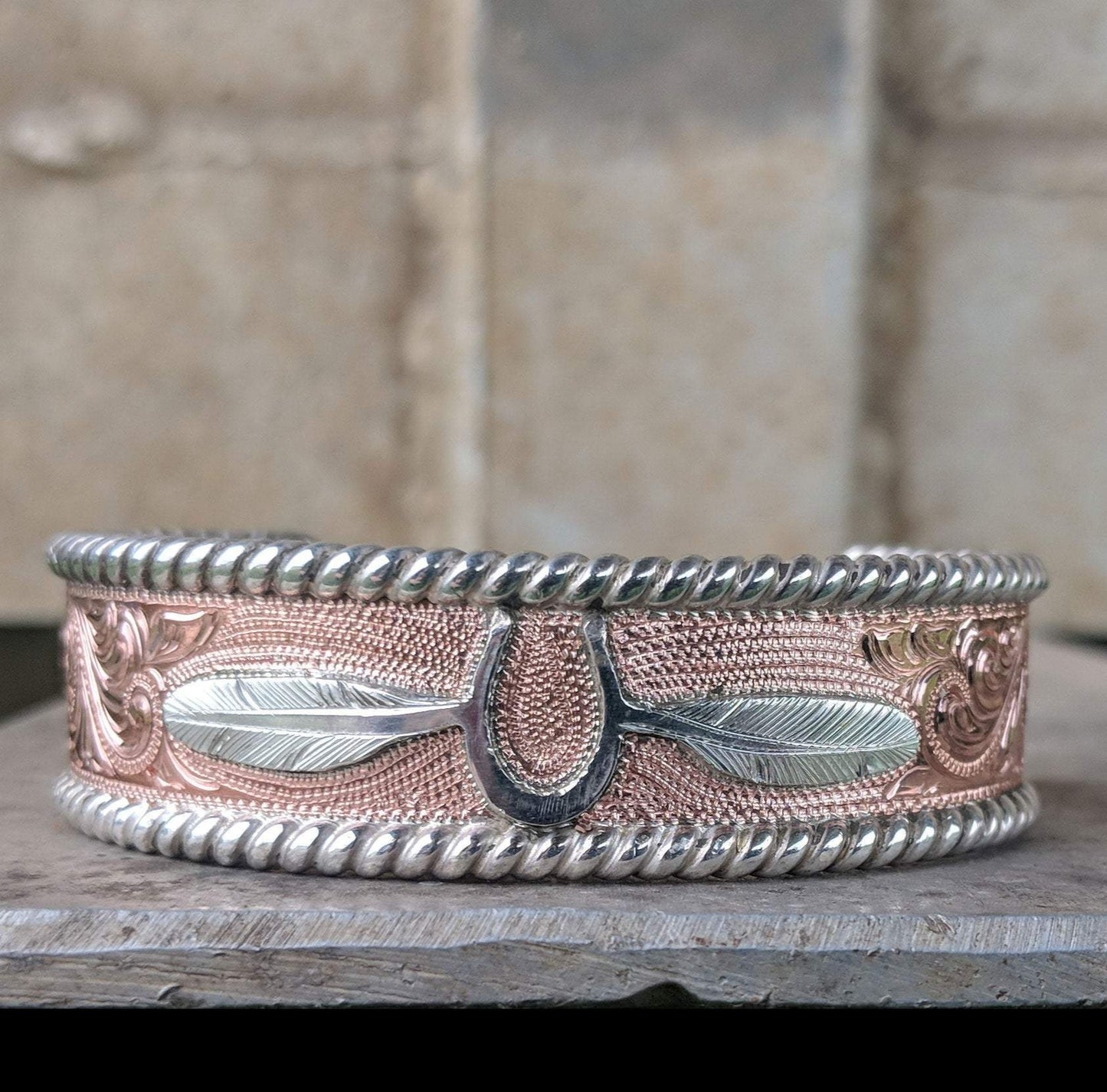 Fashion Jewelry Copper Silver Brass Striped Gypsy Cuff Bracelet