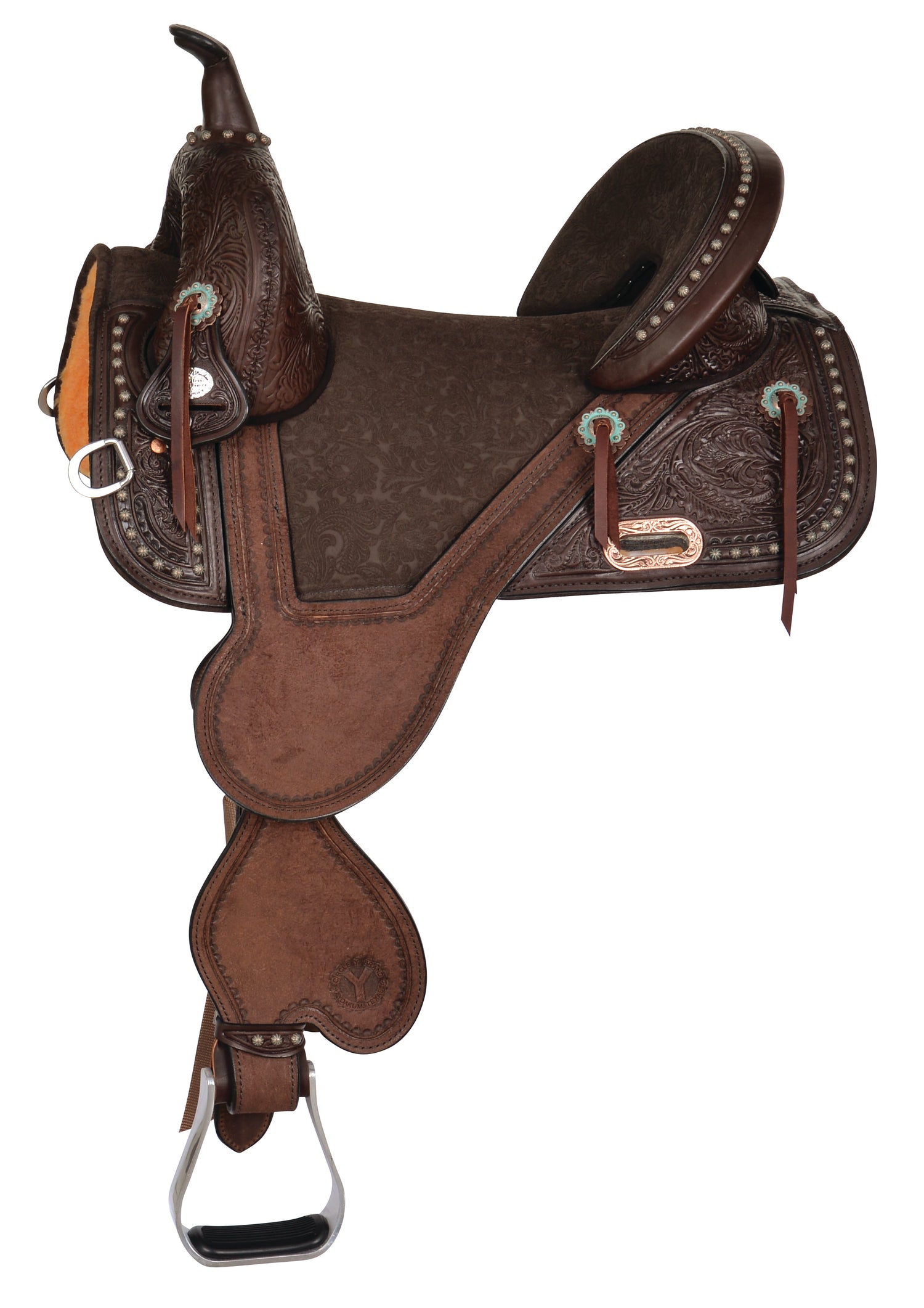 Side Picture of Circle Y Fischer Remuda Signature Treeless Barrel Saddle 1317