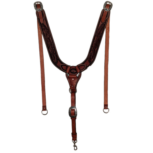 Picture of C&L Feather Tooled Chestnut Pulling Collar w/oval JW buckles PC000006