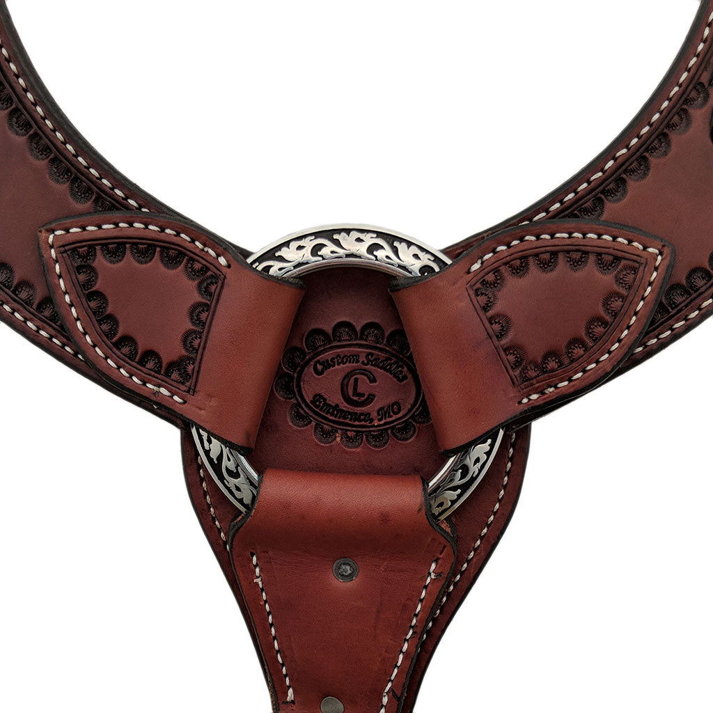 Picture of C&L Feather Tooled Chestnut Pulling Collar w/oval JW buckles PC000006