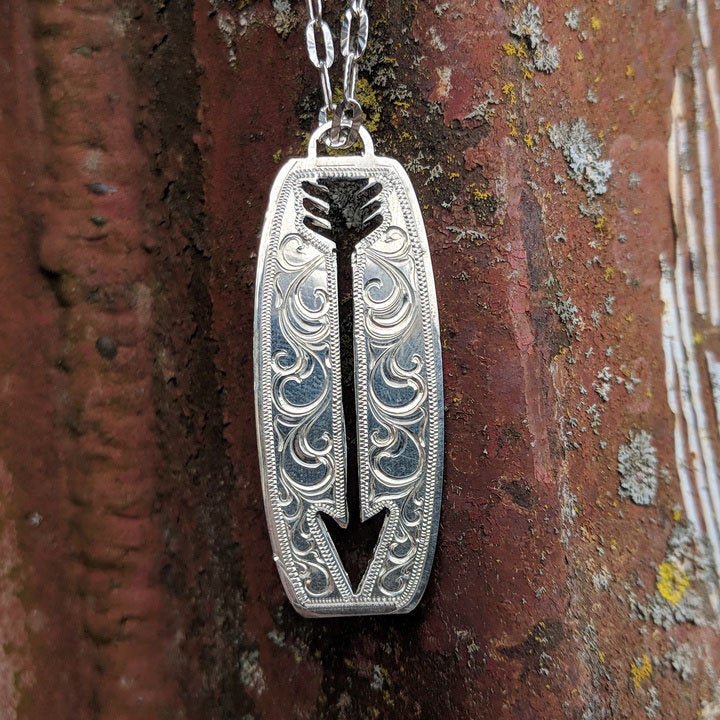 Sterling Silver Cutout Arrow Engraved Western Pendant Design PND00011 by Loreena Rose