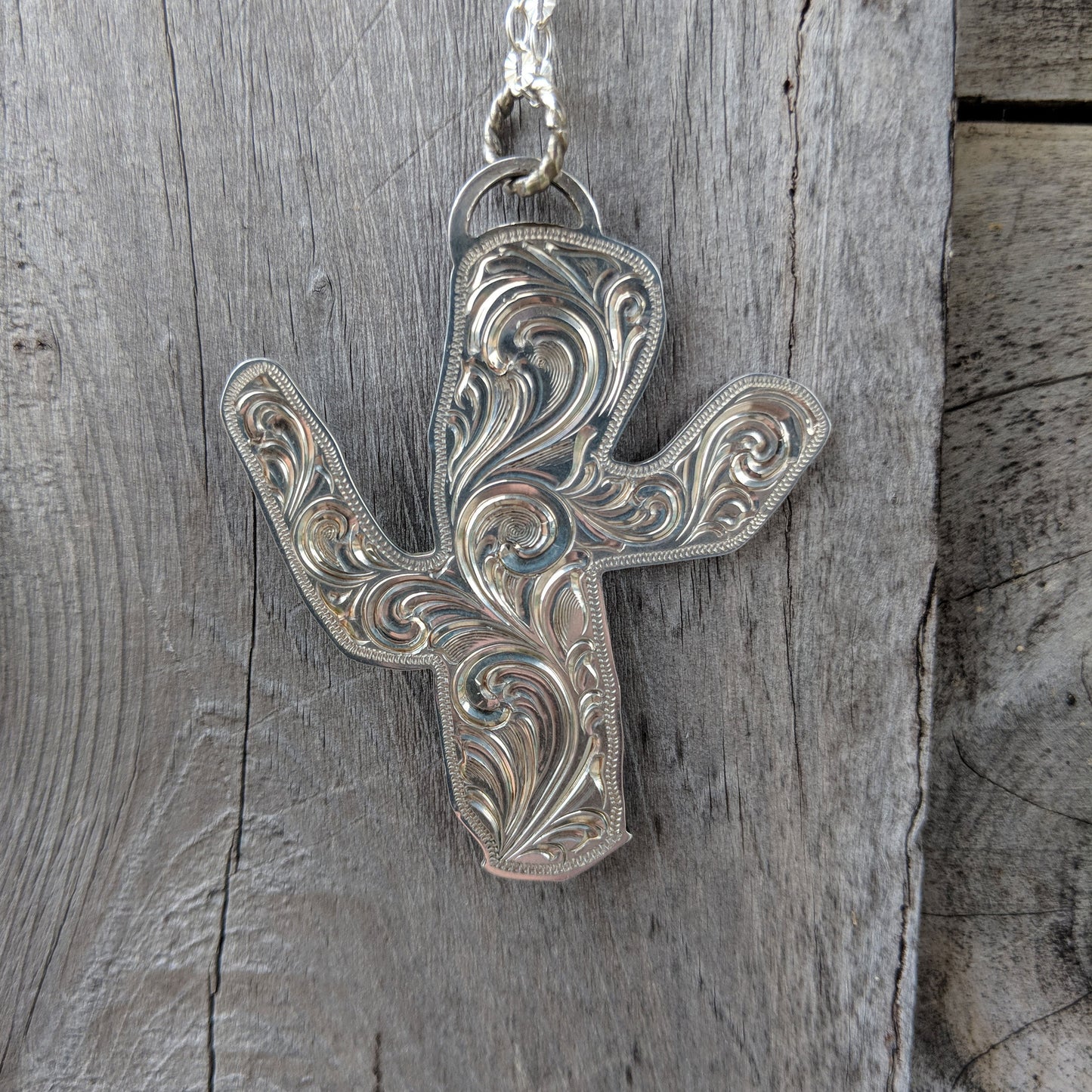 Sterling Silver Engraved Cactus, Western Pendant Design PND00013 by Loreena Rose