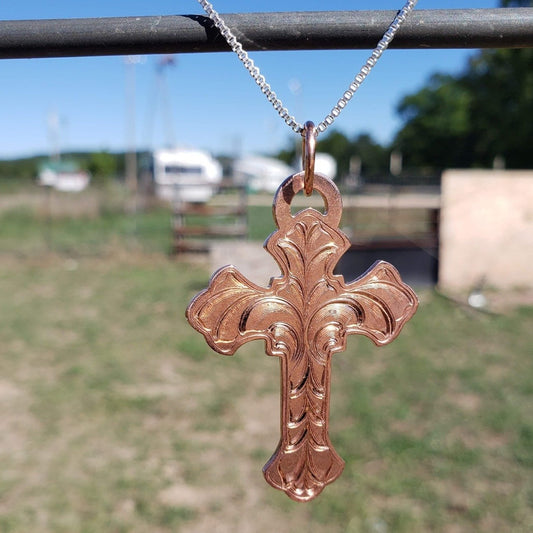 Copper Engraved Cross Pendant, Western Style, Cross Necklace, Copper Cross, Design PND00015 by Loreena Rose