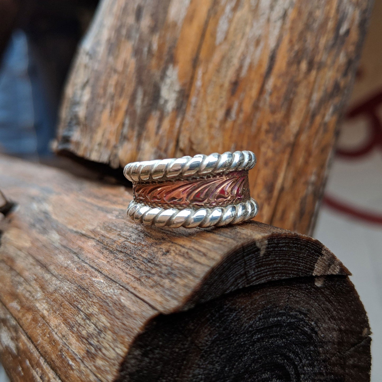 Copper Engraved Western Band Ring Design RNG00030 by Loreena Rose