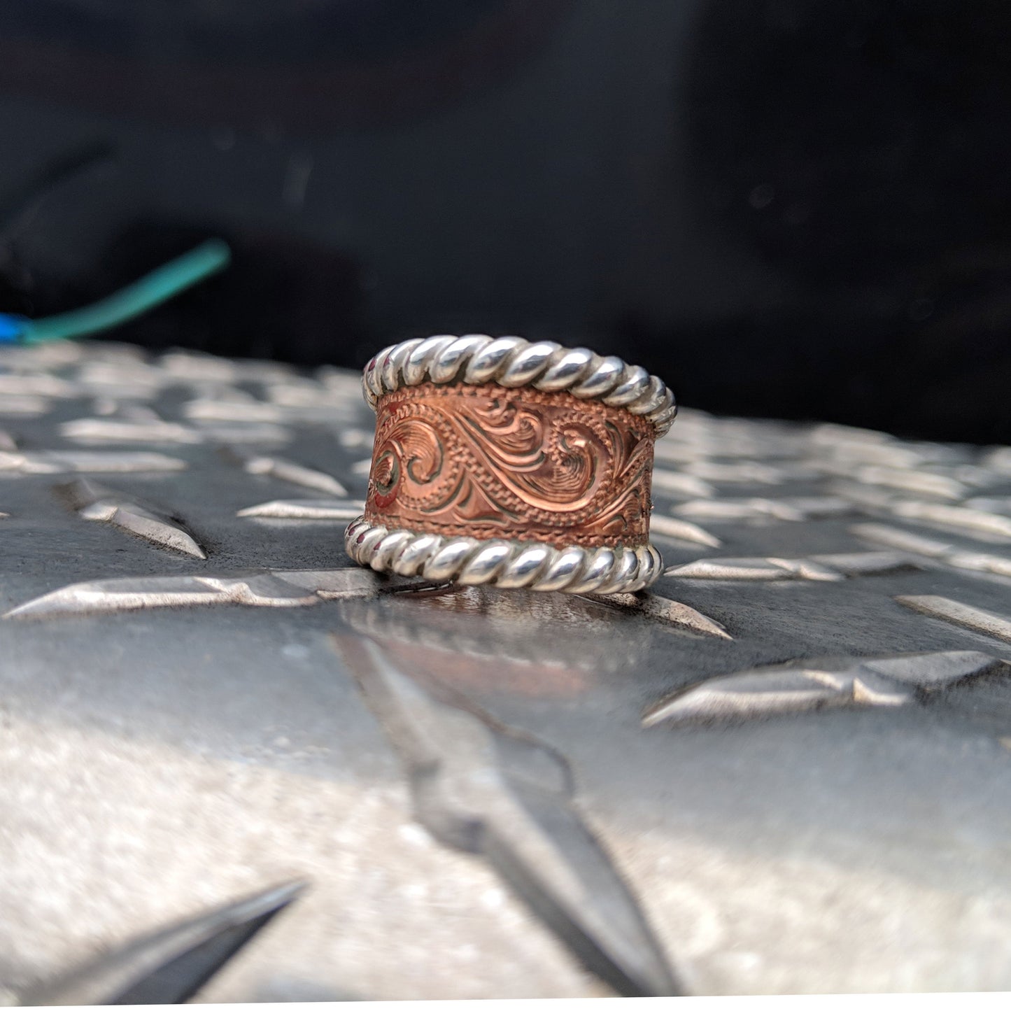 Copper Hand-Engraved Western Ring, Cowgirl Ring, Design RNG00036 by Loreena Rose