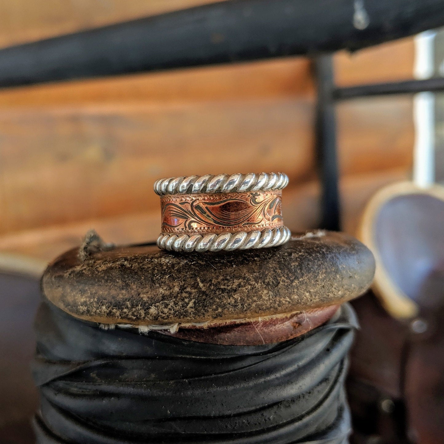 Copper Engraved Western Ring Design RNG00040 by Loreena Rose