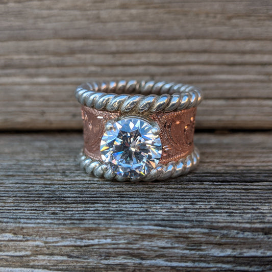 Engagement Ring, Copper Hand Engraved Round Western Wedding Ring, Anniversary Gift For Her, Bridal Jewelry, RNG00042 by Loreena Rose