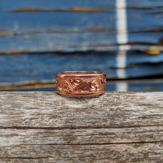 Copper Engraved Western Wedding Band, Gifts for Him, Gifts For Her, Design RNG00045 by Loreena Rose