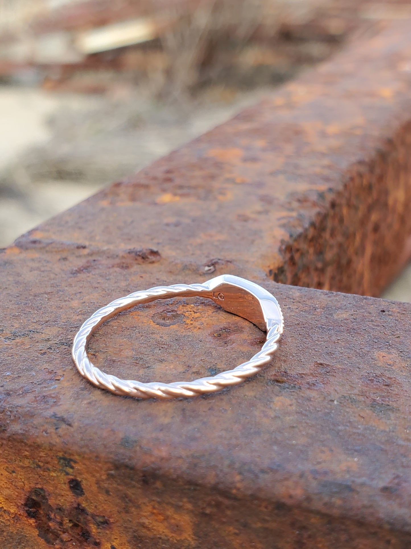 The Kaya: Dainty Engraved 10K Rose or White Gold Rope Ring with Diamonds, Western Signet Ring, Cowgirl Ring, Cowgirl Wedding Band, Western Stacking Band